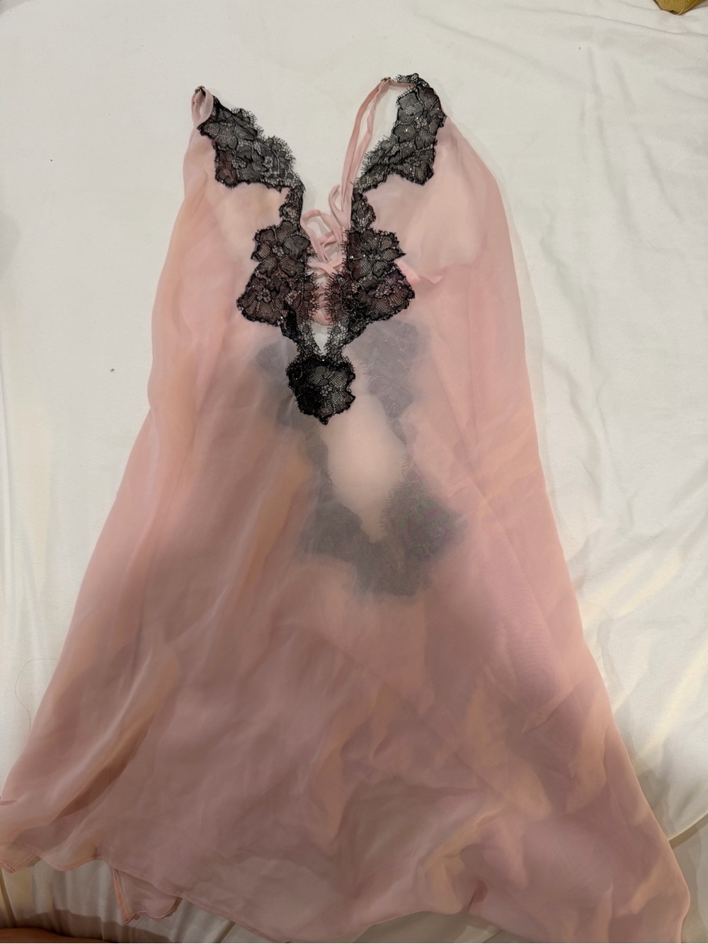 Victoria's Secret Pink Sheer Chemise with Black Lace Trim